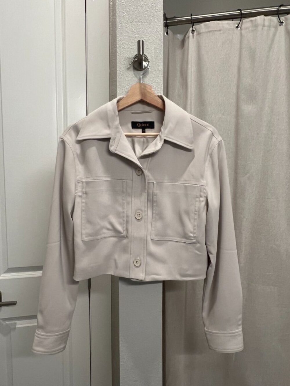Quince Stretch Crepe Cropped Jacket Cream Size 6
